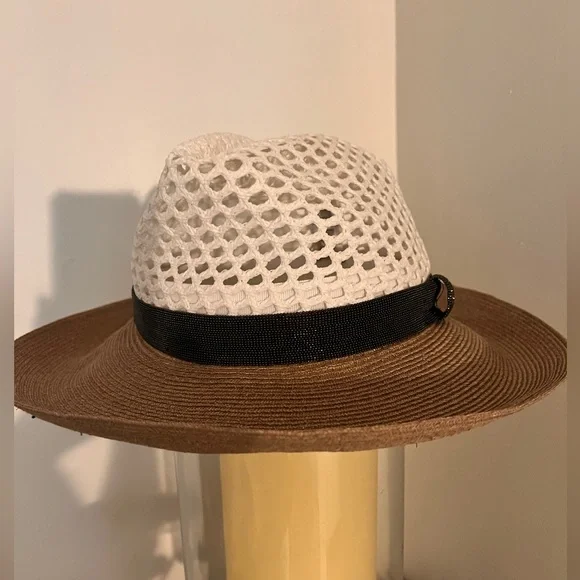 NWT Brunello Cucinelli Italy Size S Bead Monili Silver Hat white beige - Picture 6 of 11